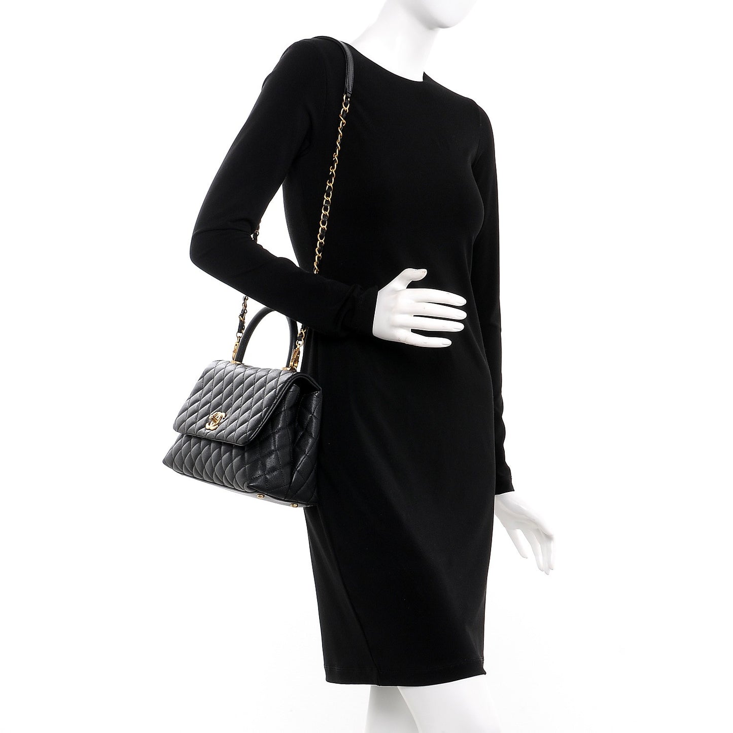 Caviar Quilted Small Coco Handle Flap Black