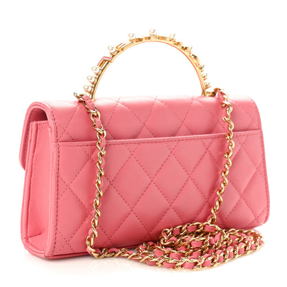 Chanel Lambskin Pearl Enamel Quilted Pearly Girl Handle Flap Phone Holder With Chain Pink 3 of 9