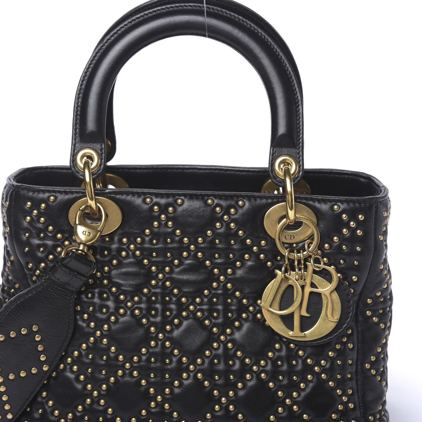 Calfskin Cannage Studded Medium Supple Lady Dior Black