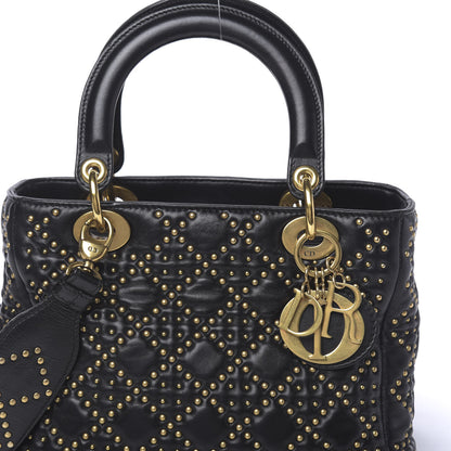 Christian Dior Calfskin Cannage Studded Medium Supple Lady Dior Black 10 of 12