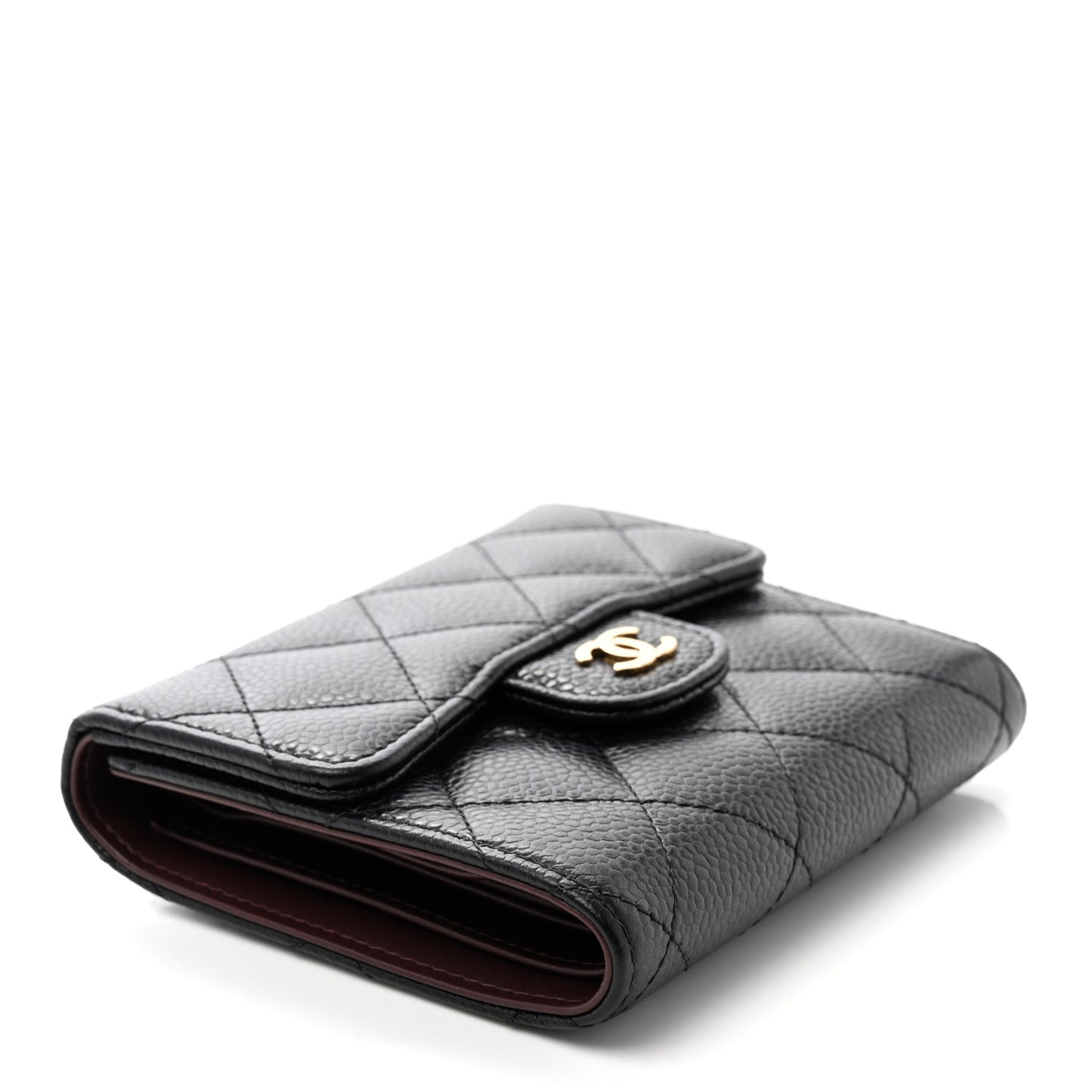 Caviar Quilted Compact Flap Wallet Black