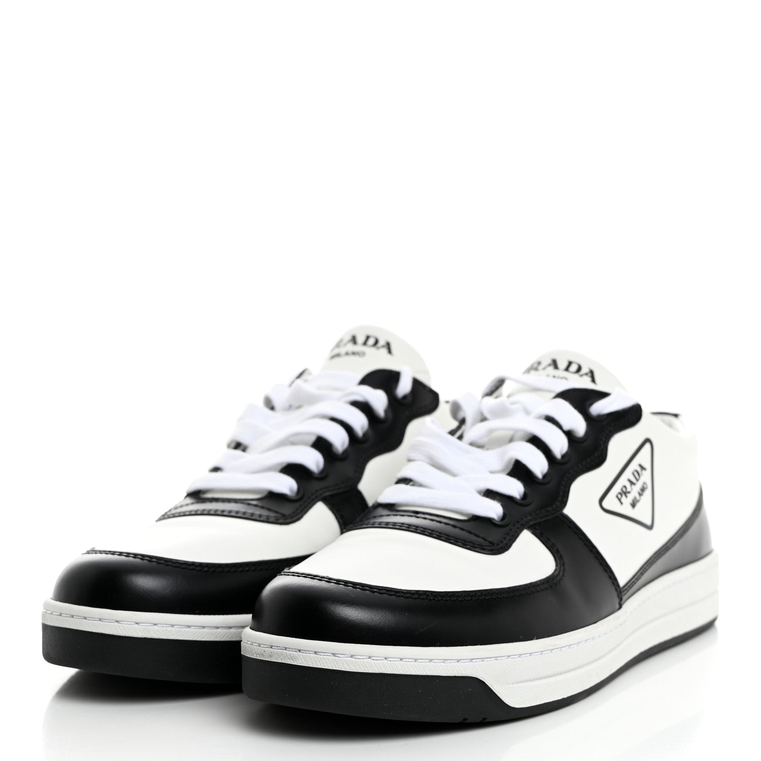Prada Spazzolato Rois Vitello Soft Triangle Logo Womens Low Top Sneakers 40 White Black 3 of 8