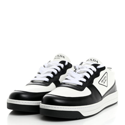Prada Spazzolato Rois Vitello Soft Triangle Logo Womens Low Top Sneakers 40 White Black 3 of 8