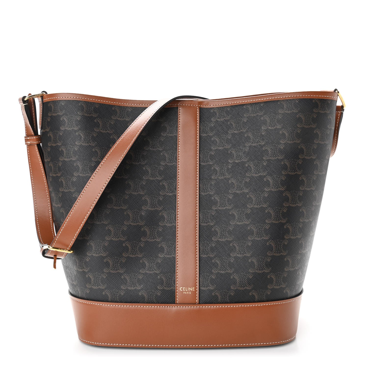 Celine Triomphe Canvas Calfskin Medium Bucket Bag Tan 1 of 10