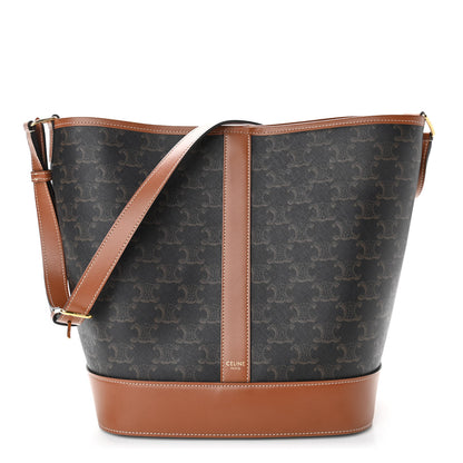 Celine Triomphe Canvas Calfskin Medium Bucket Bag Tan 1 of 10