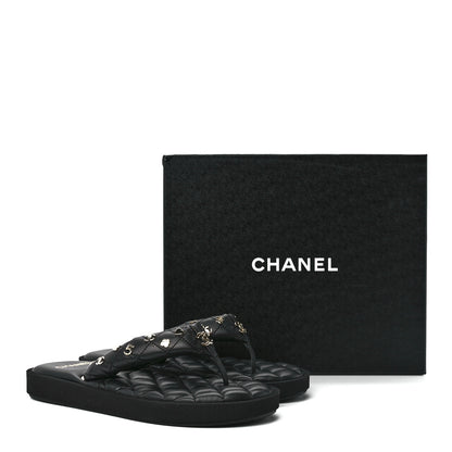 Chanel Lambskin Quilted Padded Charms Thong Sandals 39.5 Black 8 of 8