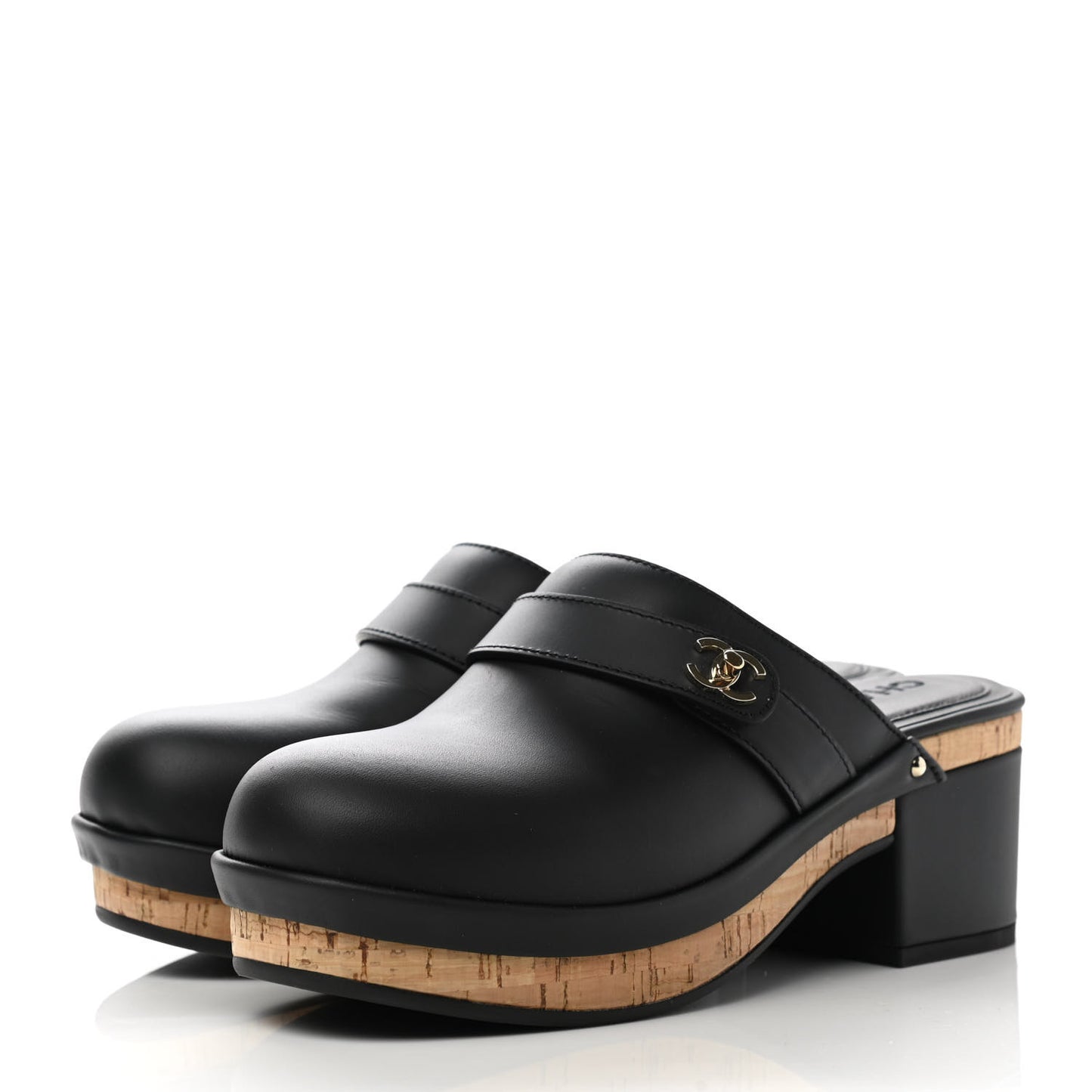 Calfskin CC Turn Lock Clogs 37 Black
