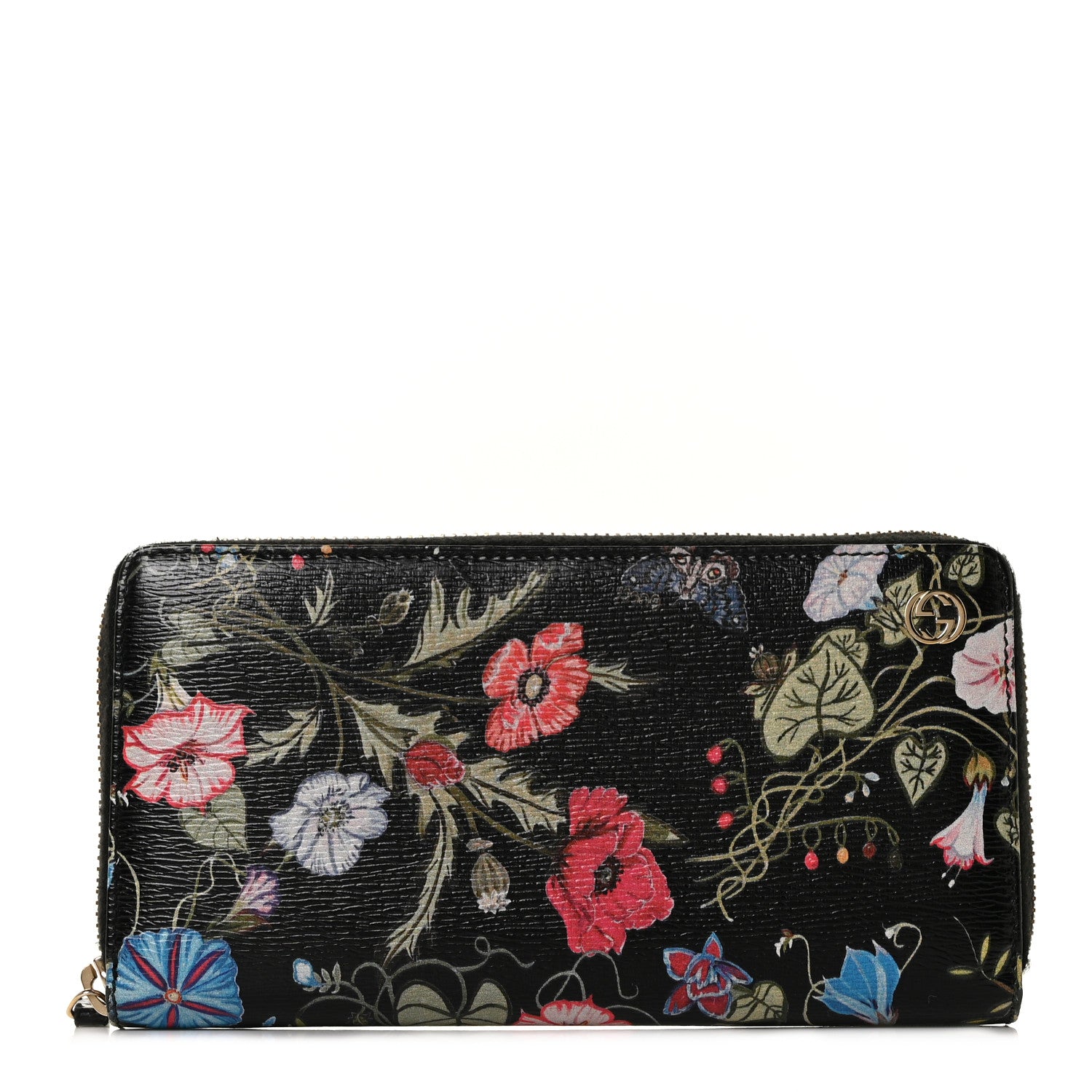 Gucci Shangai Calfskin Flora Knight Zip Around Wallet Black 1 of 8