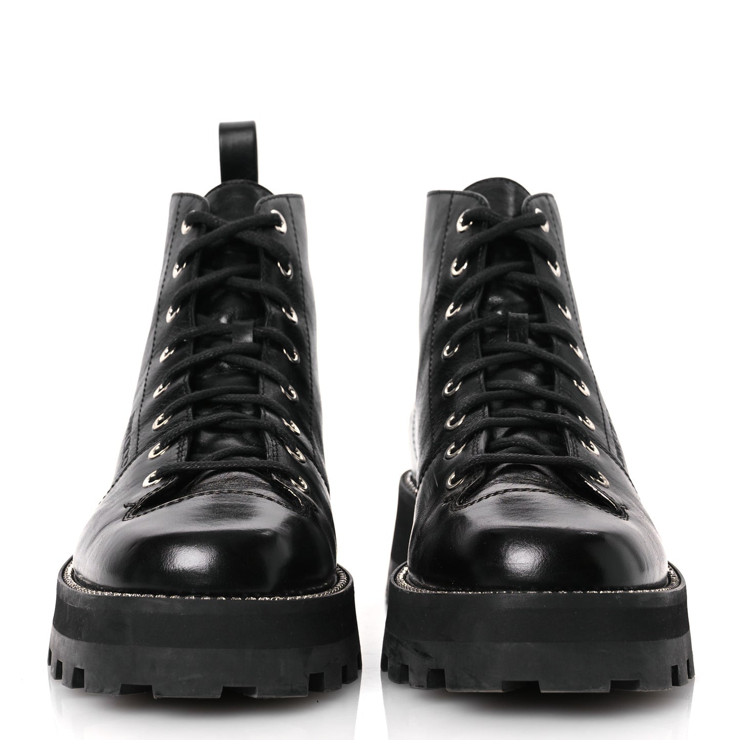 Calfskin Crystal Embellished Colby Combat Boots 39.5 Black