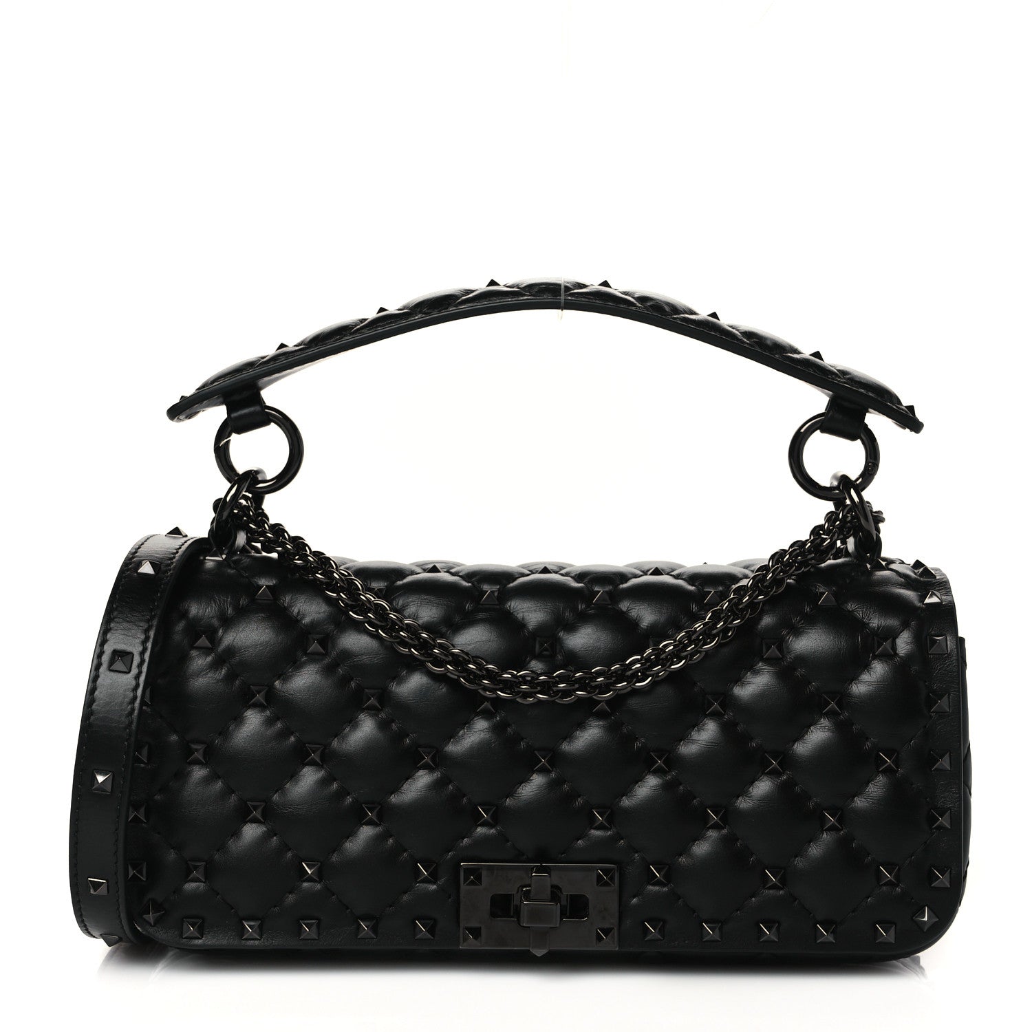 Valentino Garavani Calfskin Tonal Rockstud Spike Convertible Shoulder Bag Black 1 of 9