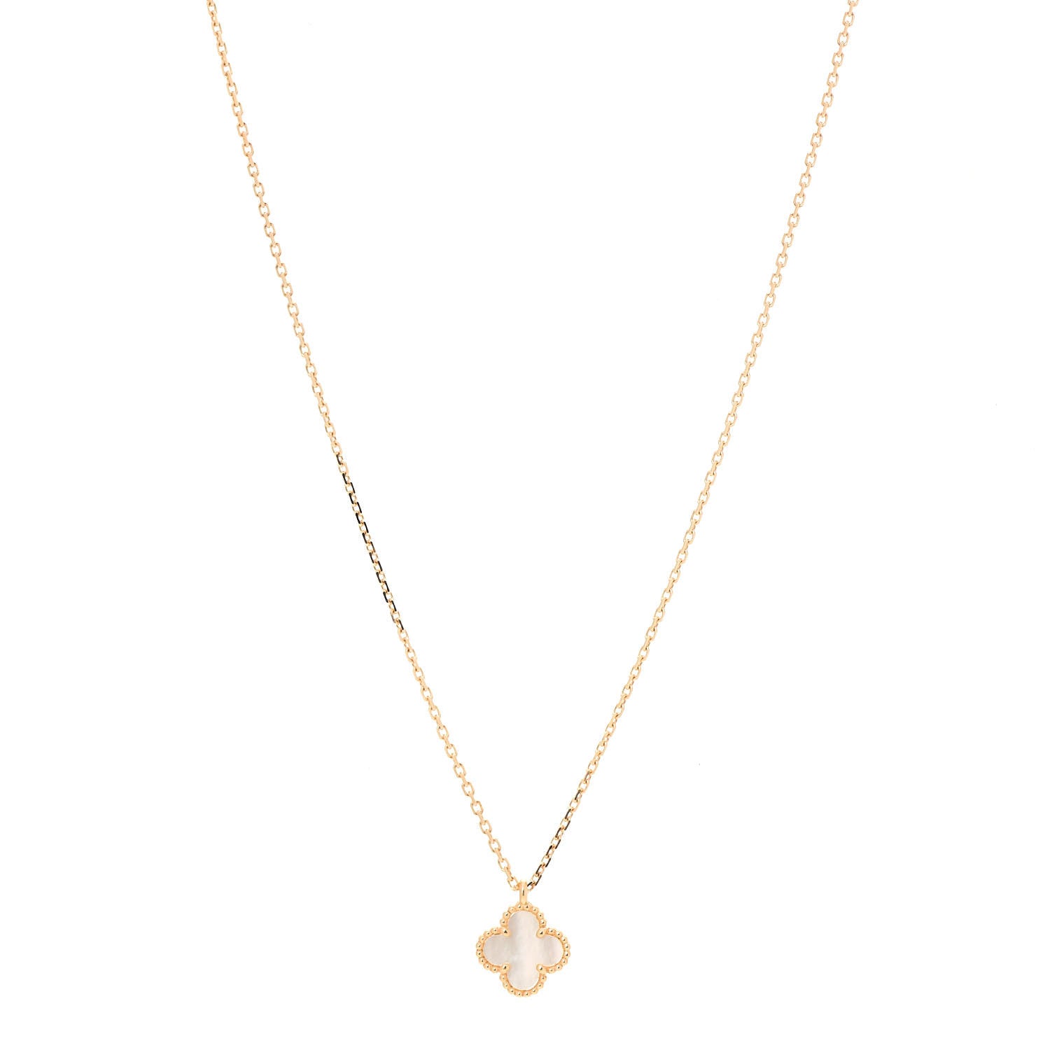 Van Cleef & Arpels 18K Yellow Gold Mother of Pearl Sweet Alhambra Pendant Necklace 1 of 7