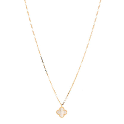 Van Cleef & Arpels 18K Yellow Gold Mother of Pearl Sweet Alhambra Pendant Necklace 1 of 7