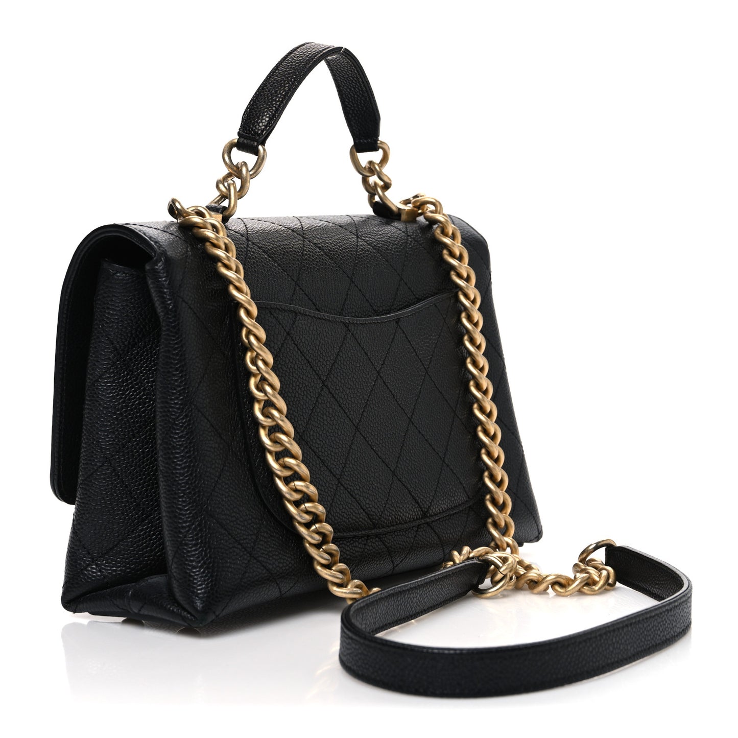 Caviar Diamond Stitched Small Top Handle Flap Black