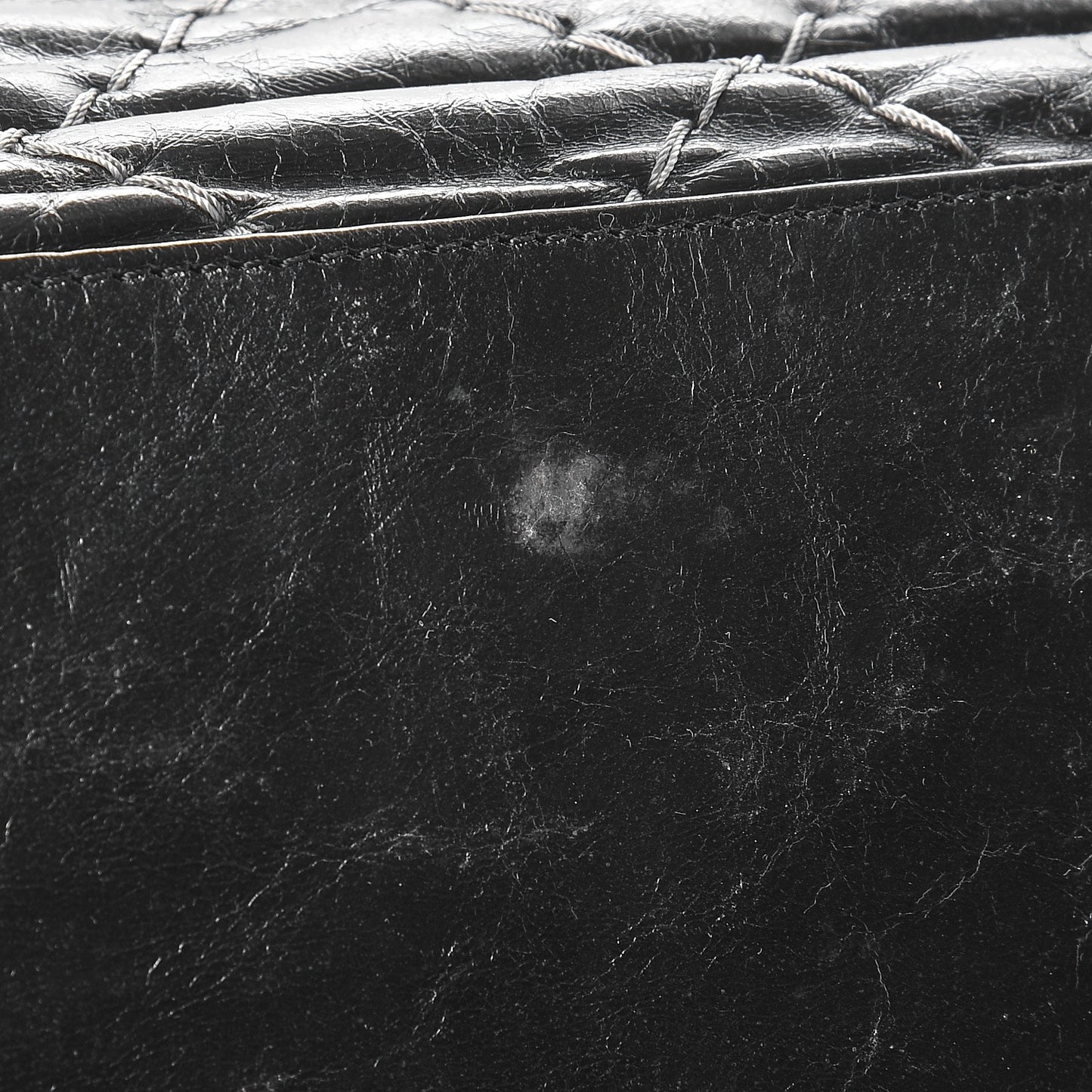 Glazed Goatskin Double Contrast Stitch Tote Black