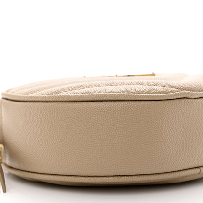 Saint Laurent Grain De Poudre Matelasse Chevron Quilted Round Vinyle Camera Bag Dark Beige 9 of 10