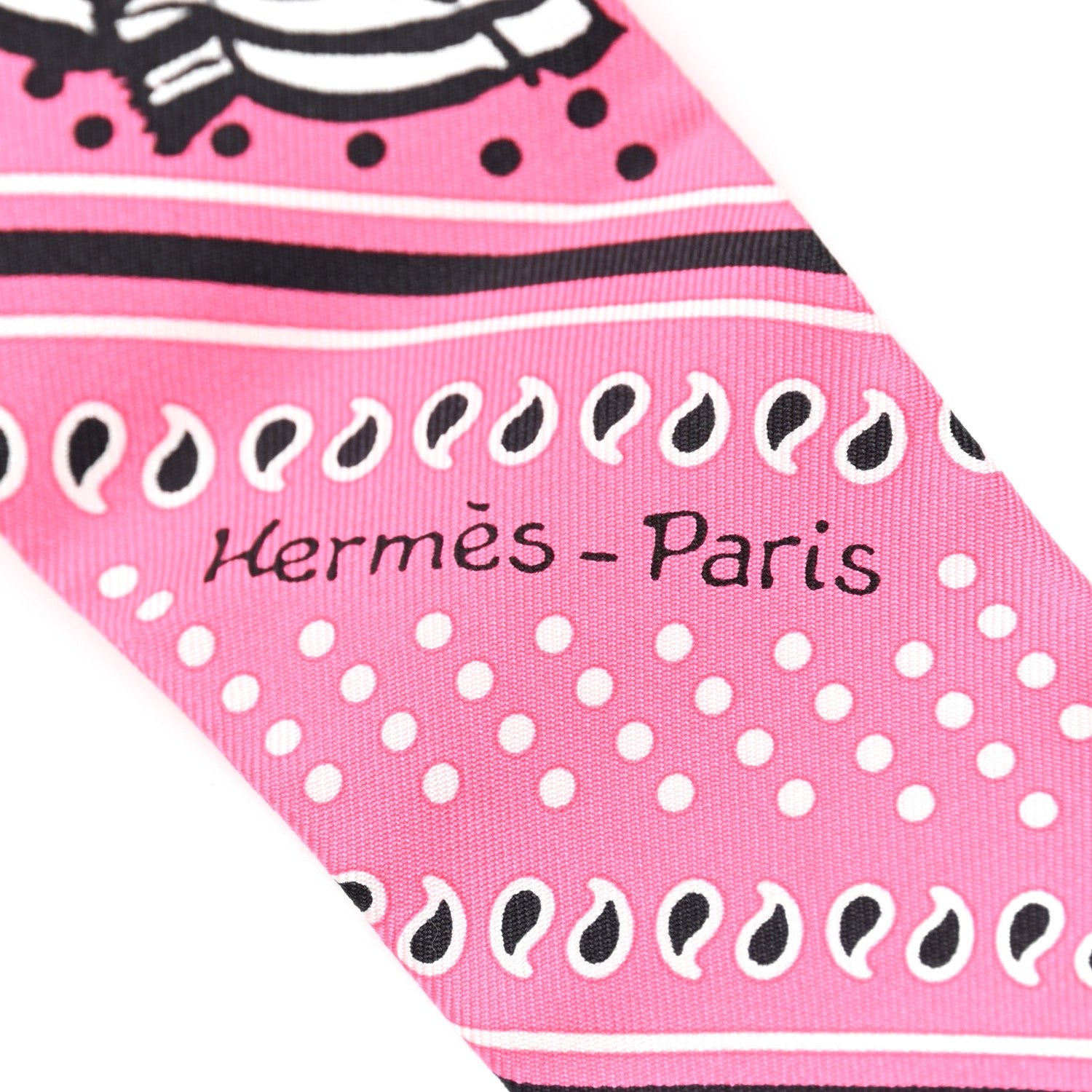 Hermes Silk Les Zebres Fringed Twilly Bubblegum Argent Creme 4 of 6