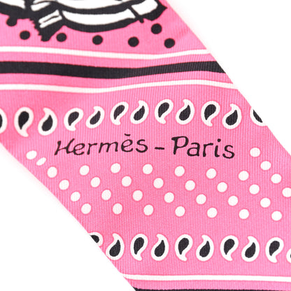 Hermes Silk Les Zebres Fringed Twilly Bubblegum Argent Creme 4 of 6