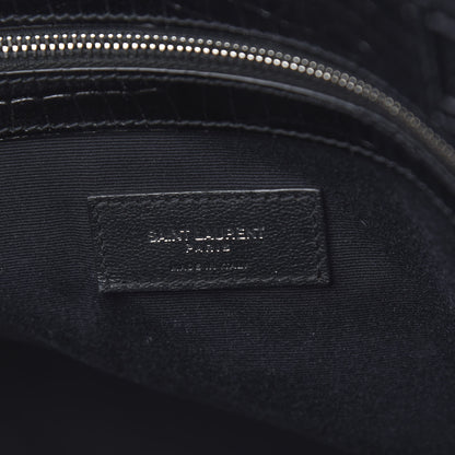 Saint Laurent Shiny Calfskin Crocodile Embossed Medium Manhattan Shopper Tote Black 6 of 9