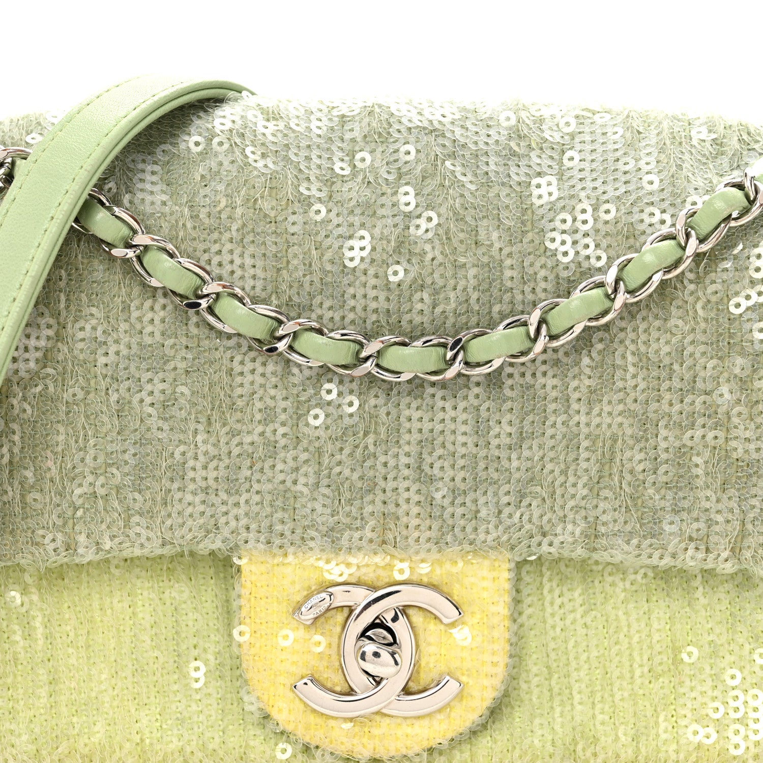 Chanel Sequin Mini Waterfall Flap Green Light Green Yellow 8 of 10