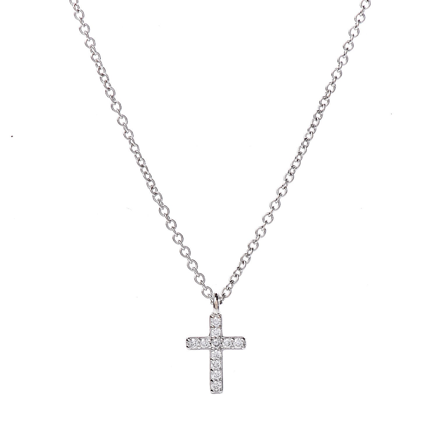 Tiffany 18K White Gold Diamond Mini Cross Pendant Necklace 4 of 7