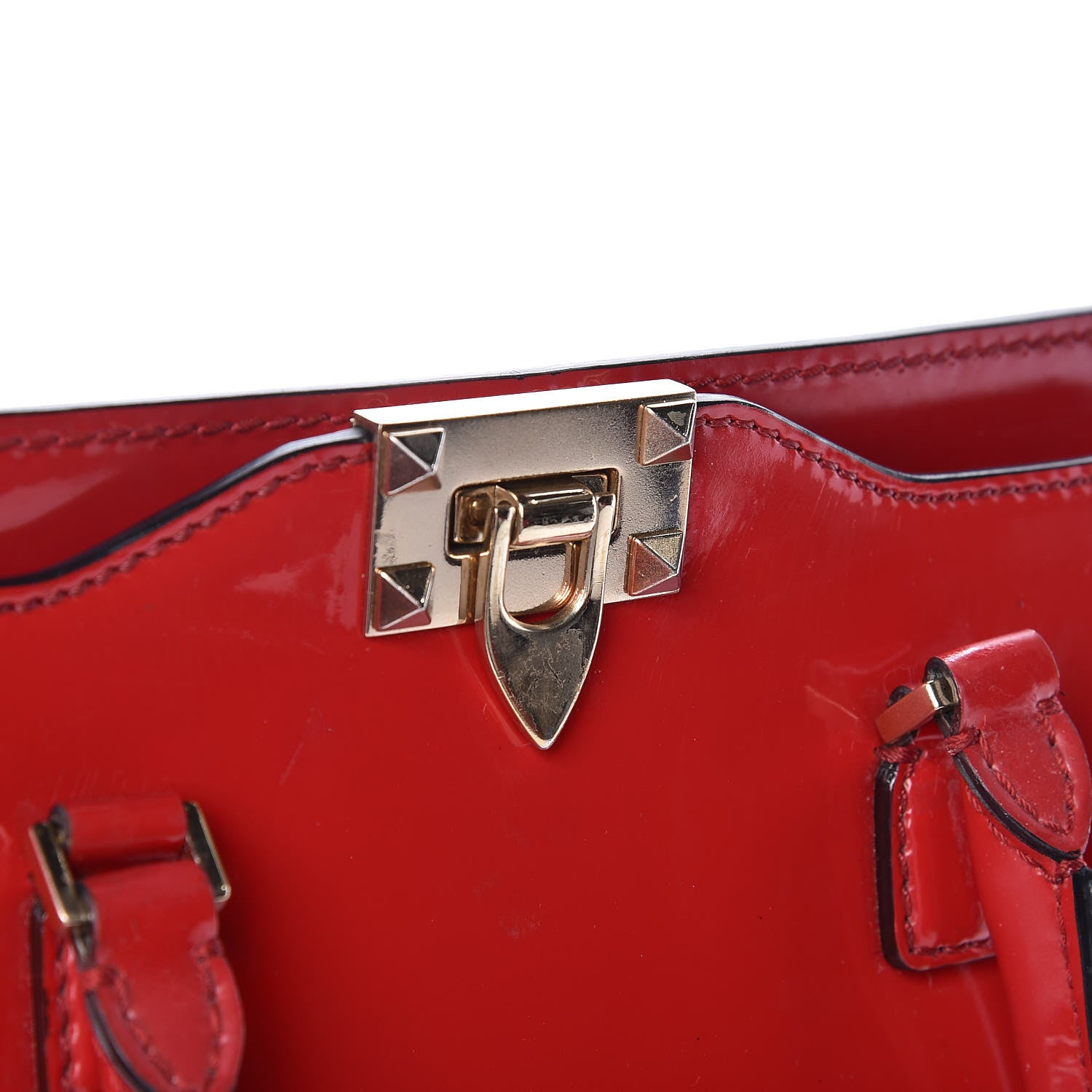 Valentino Garavani Patent Monochrome Rockstud Double Handle Tote Rosso Valentino 11 of 15