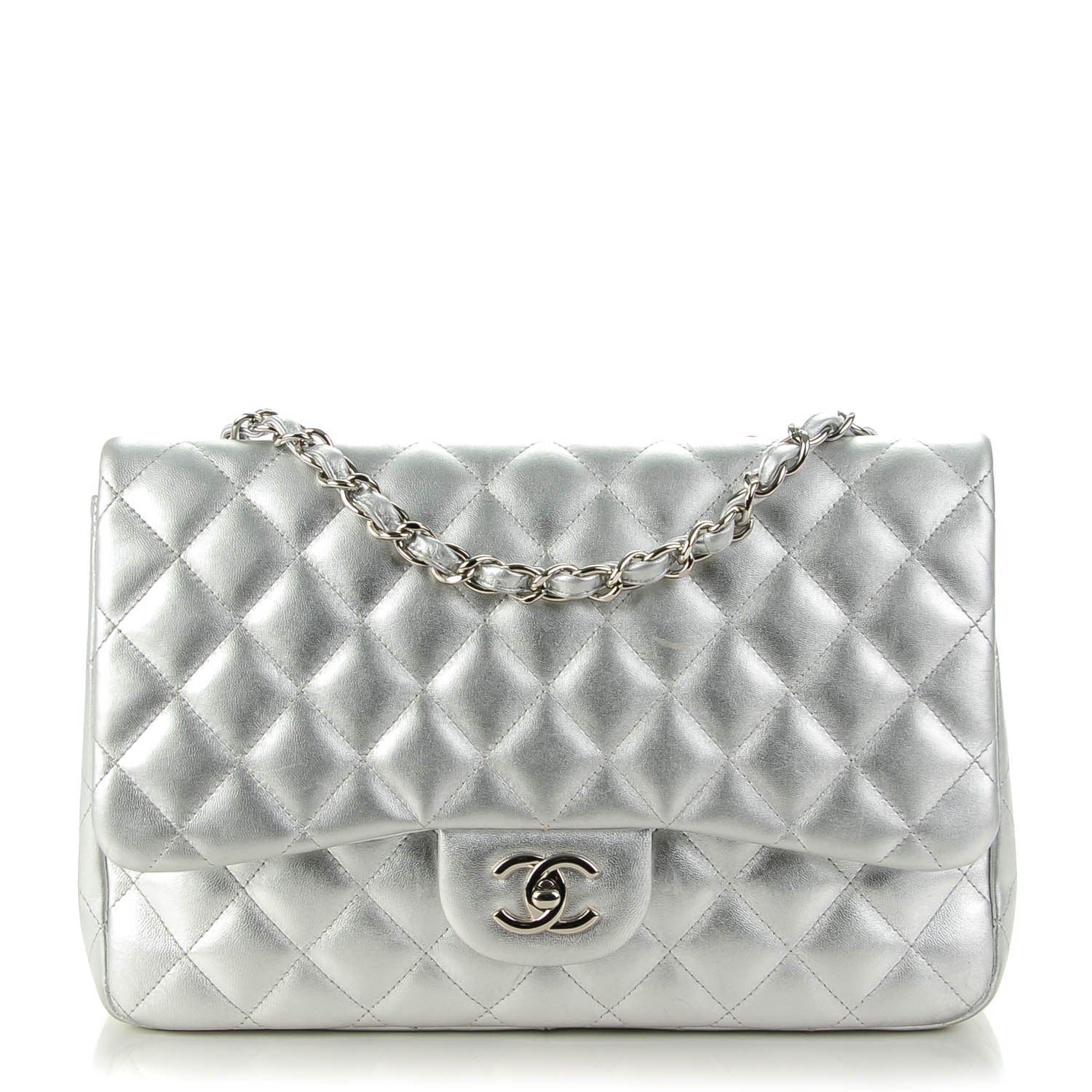 Chanel Metallic Lambskin Quilted Jumbo Single Flap Silver 1 of 7