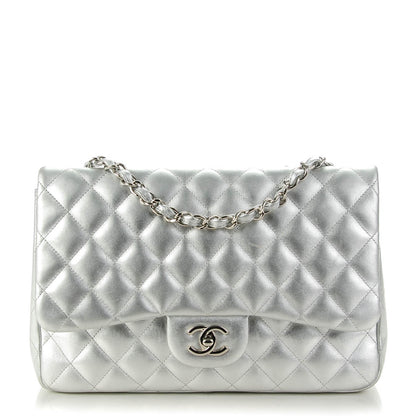 Chanel Metallic Lambskin Quilted Jumbo Single Flap Silver 1 of 7