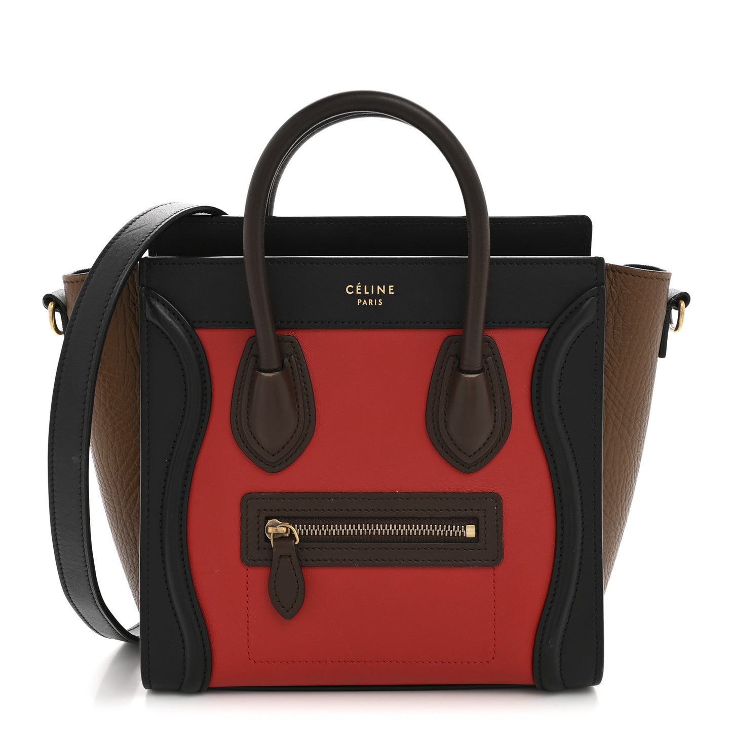 Smooth Calfskin Bullhide Nano Tri-Color Luggage Bright Red