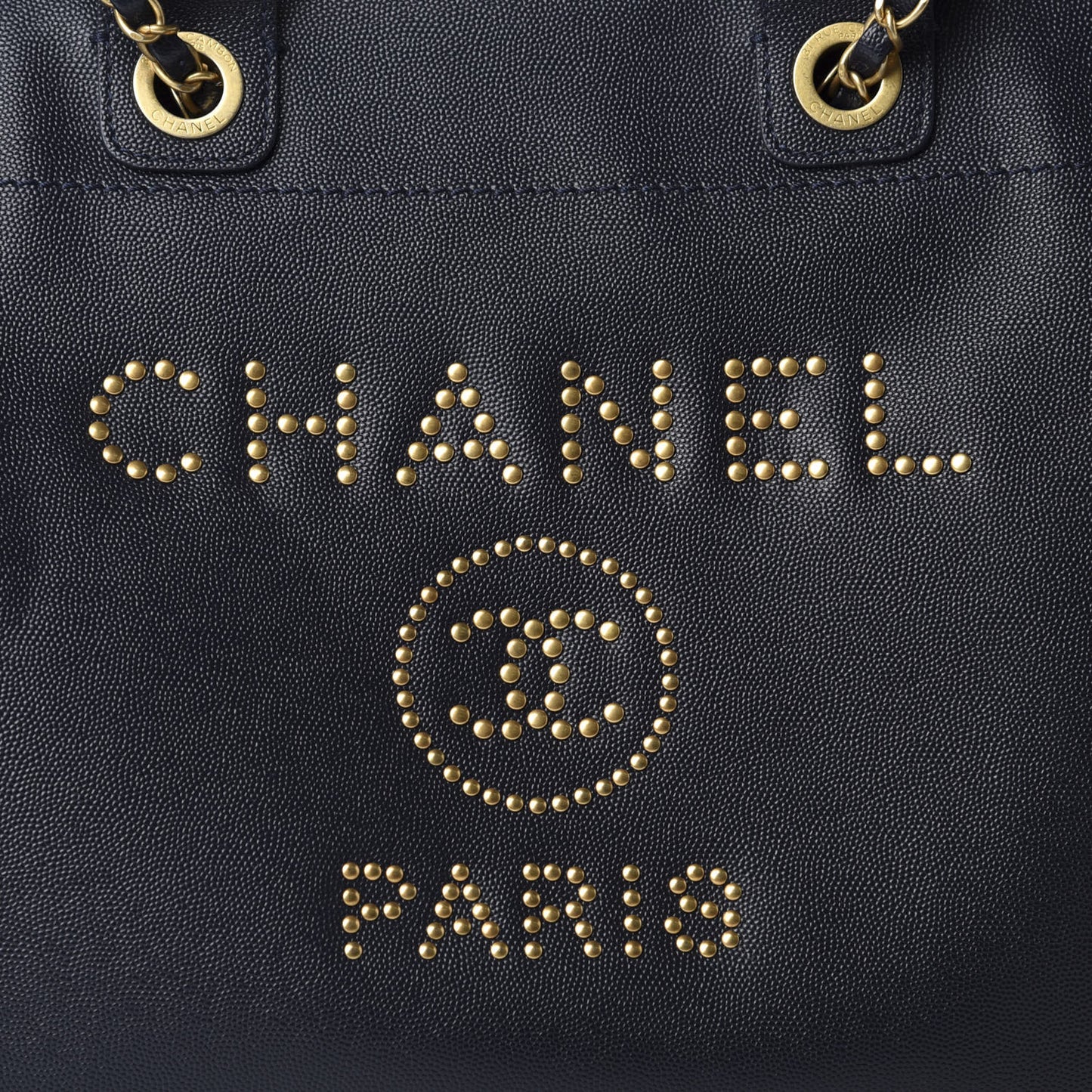 Caviar Medium Studded Deauville Tote Navy