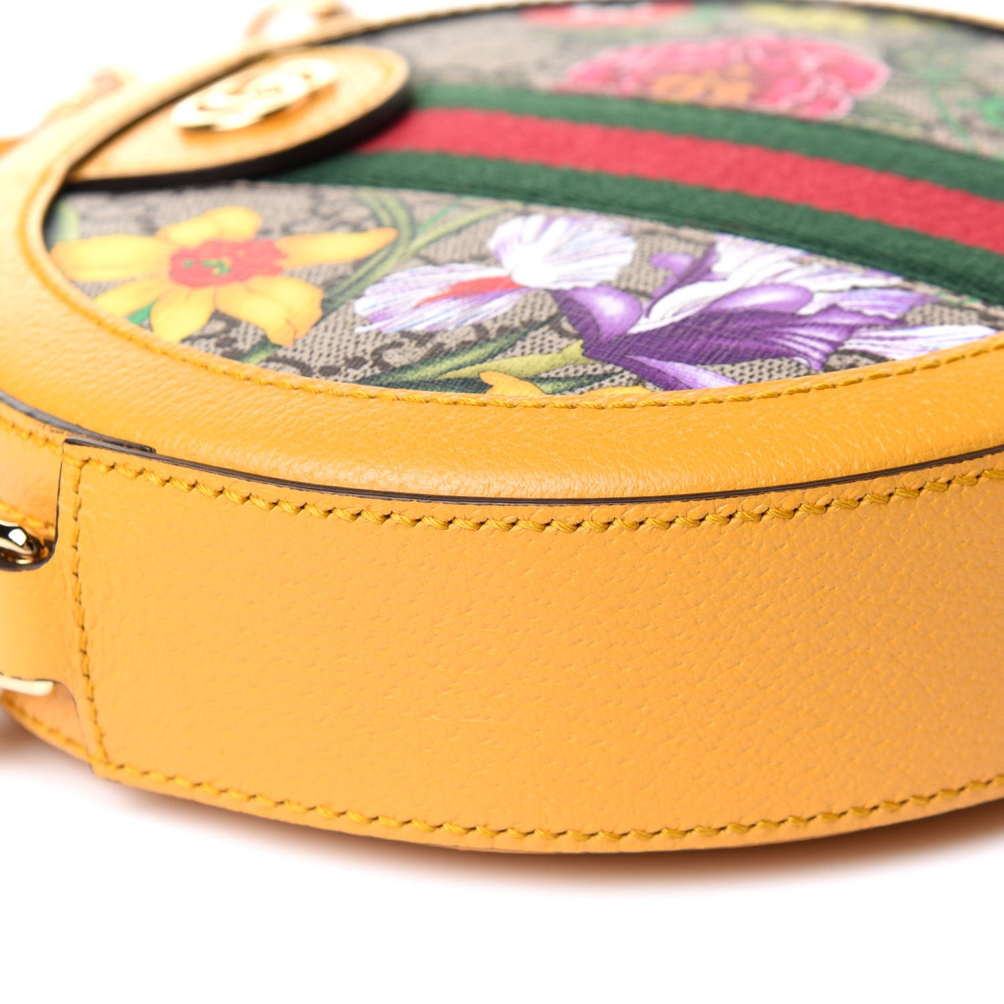 GG Supreme Monogram Flora Web Mini Ophidia Round Shoulder Bag Beige Multicolor Crop