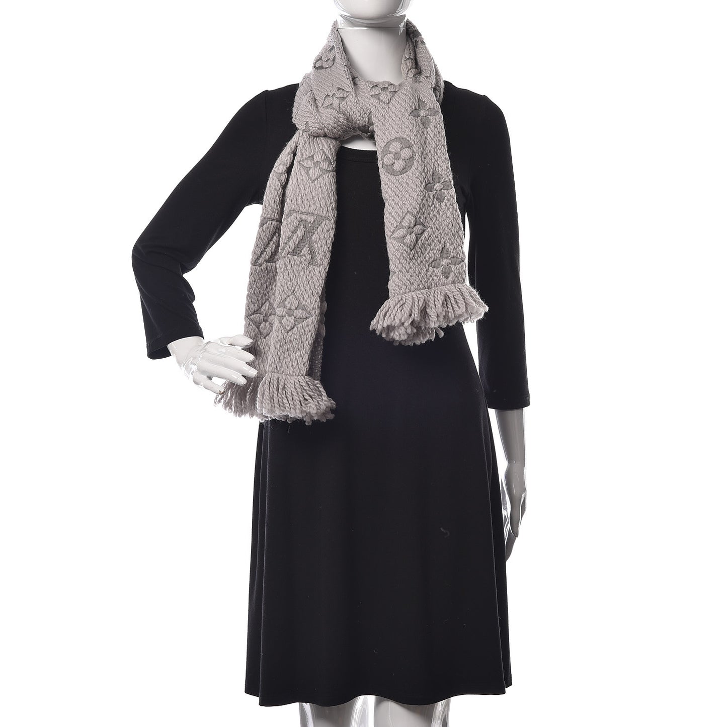 Wool Silk Logomania Scarf Pearl Grey