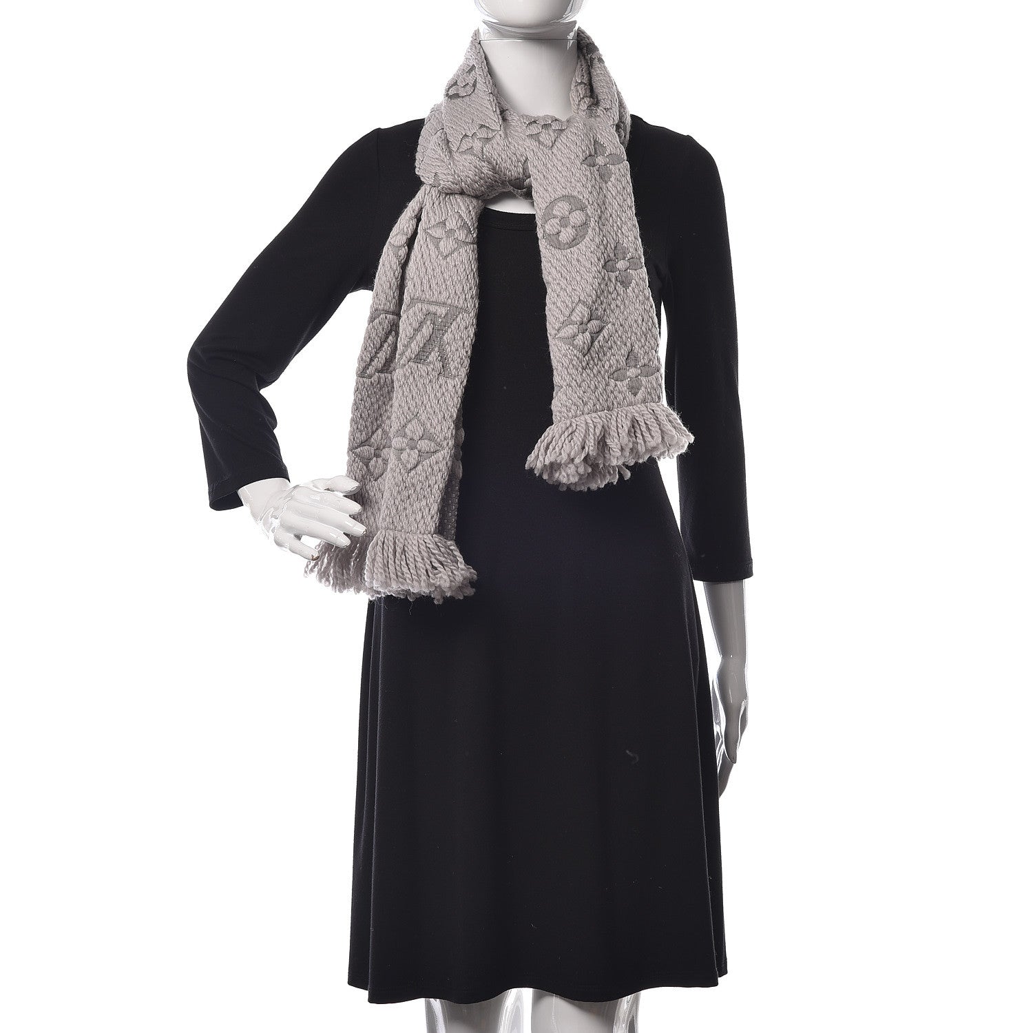 Louis Vuitton Wool Silk Logomania Scarf Pearl Grey 2 of 5