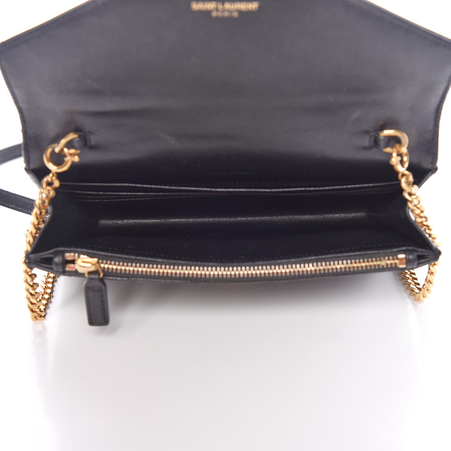 Grain De Poudre Matelasse Chevron Monogram Envelope Chain Wallet Black