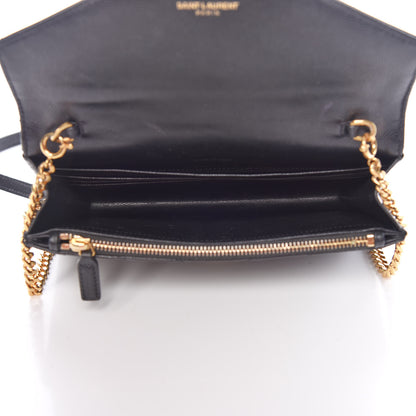 Saint Laurent Grain De Poudre Matelasse Chevron Monogram Envelope Chain Wallet Black 5 of 17