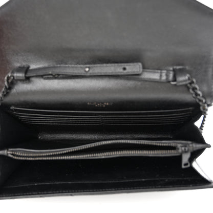 Saint Laurent Grain De Poudre Matelasse Chevron Monogram Monochrome Chain Wallet Black 4 of 9