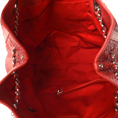 Chanel Calfskin Perforated Up In The Air North South Tote Red 5 of 14