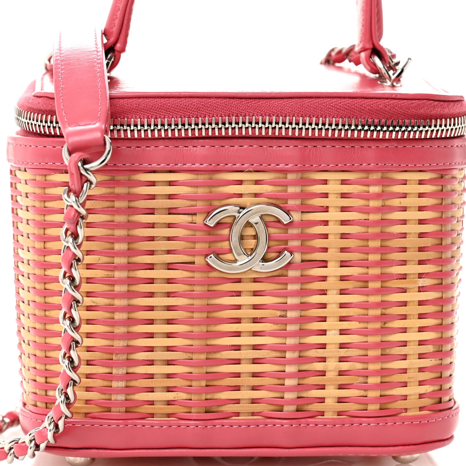 Chanel Calfskin Raffia Small Take Away Vanity Case Bag Pink Beige 8 of 10