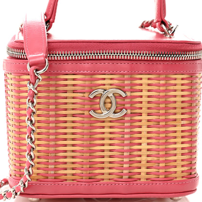 Chanel Calfskin Raffia Small Take Away Vanity Case Bag Pink Beige 8 of 10