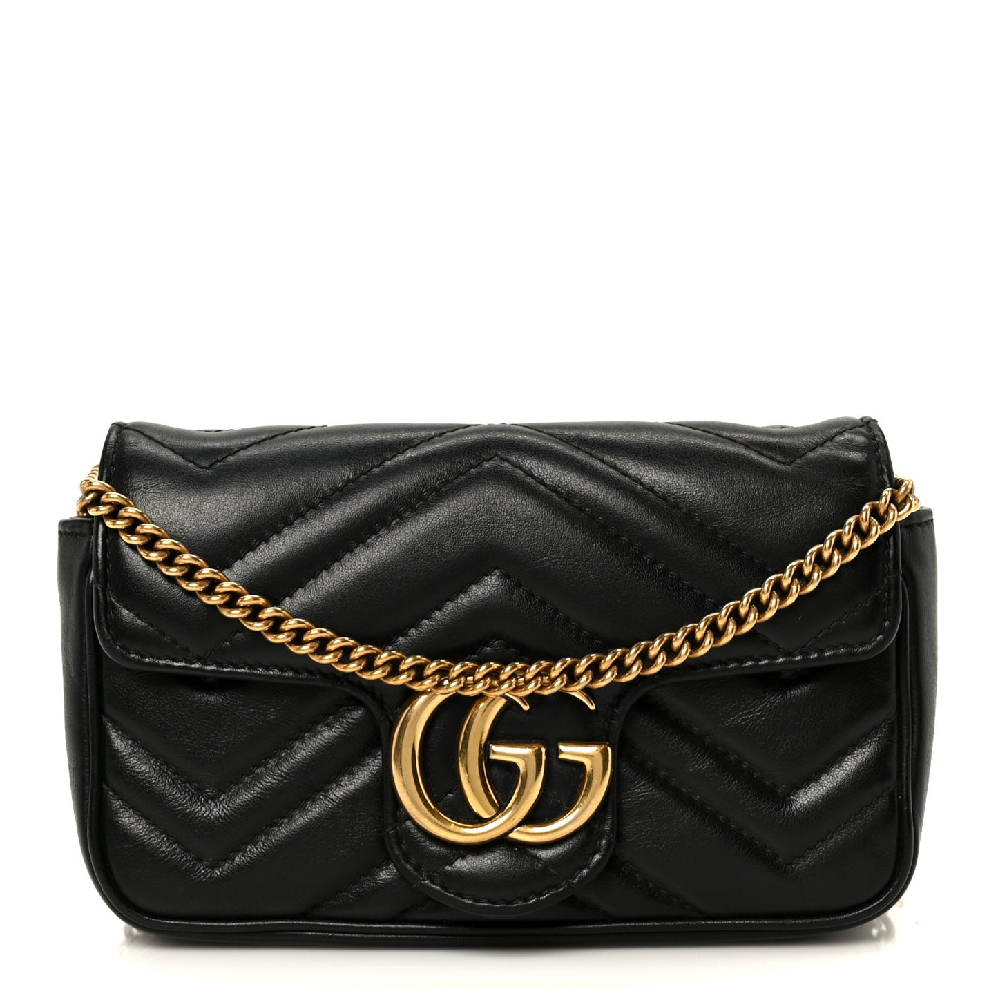 Calfskin Matelasse Super Mini GG Marmont Shoulder Bag Black