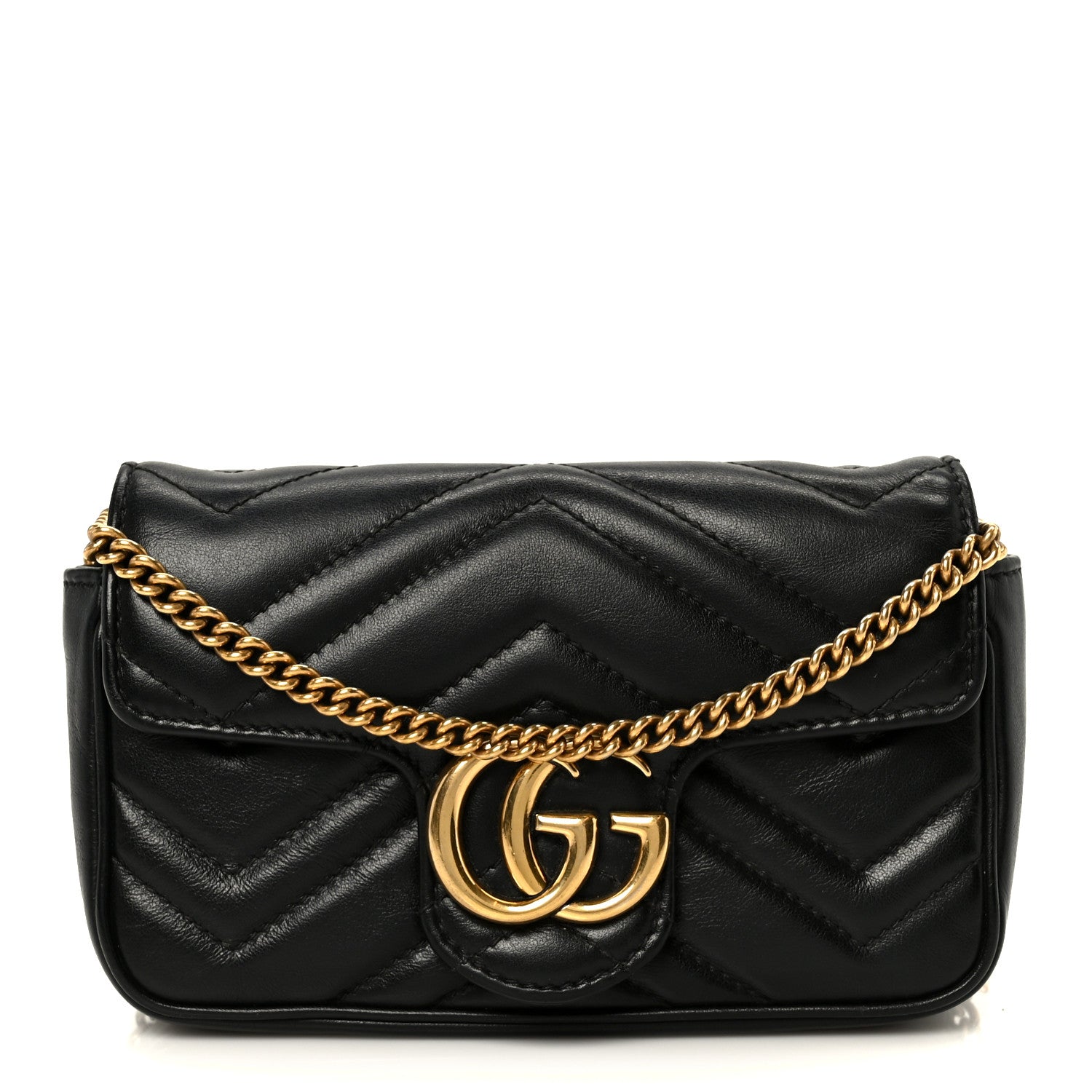 Gucci Calfskin Matelasse Super Mini GG Marmont Shoulder Bag Black 1 of 11