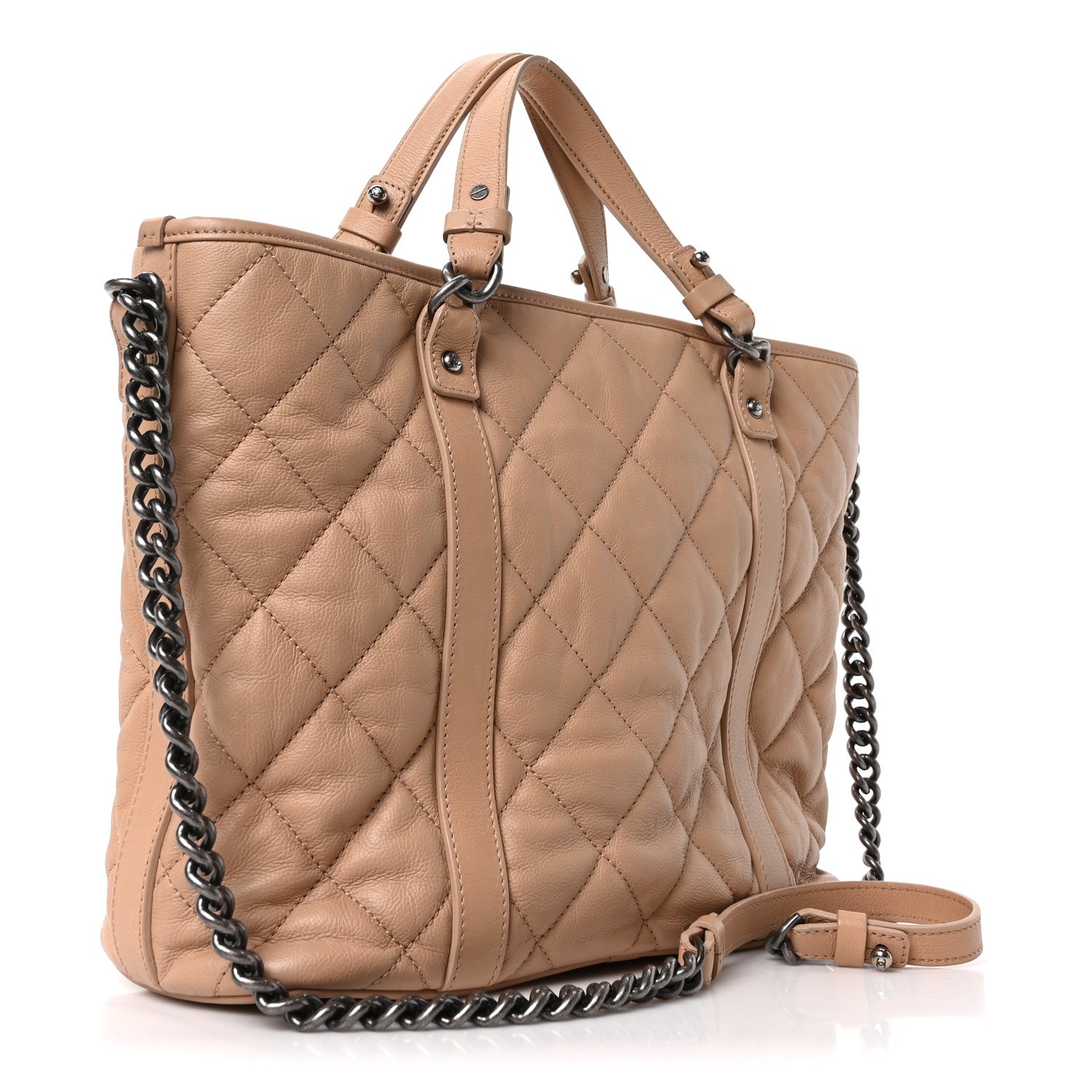 Chanel Calfskin Quilted Small Casual Riviera Tote Beige 3 of 10