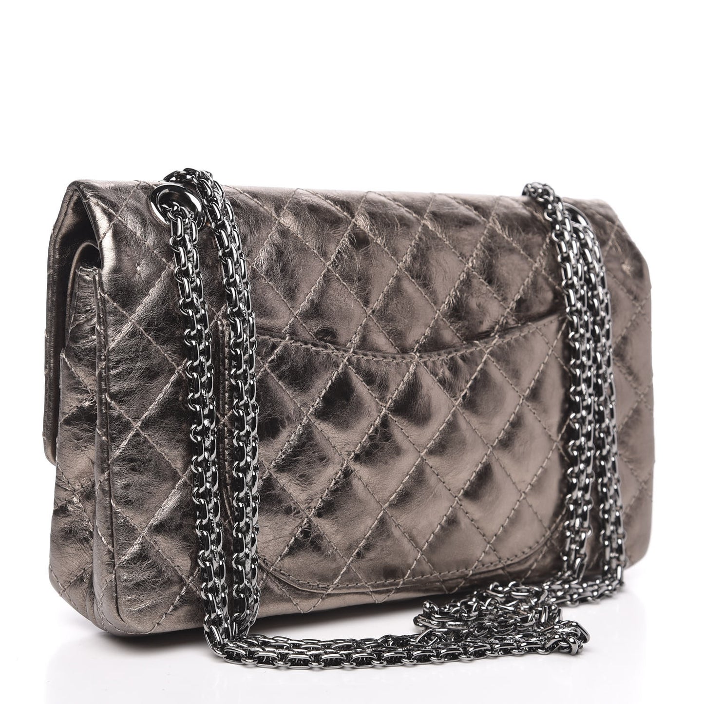 Metallic Aged Calfskin 2.55 Reissue 225 Flap Dark Silver