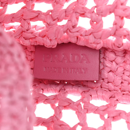 Prada Yarn Raffia Effect Crochet Logo Embroidered Tote Bag Petalo 6 of 9
