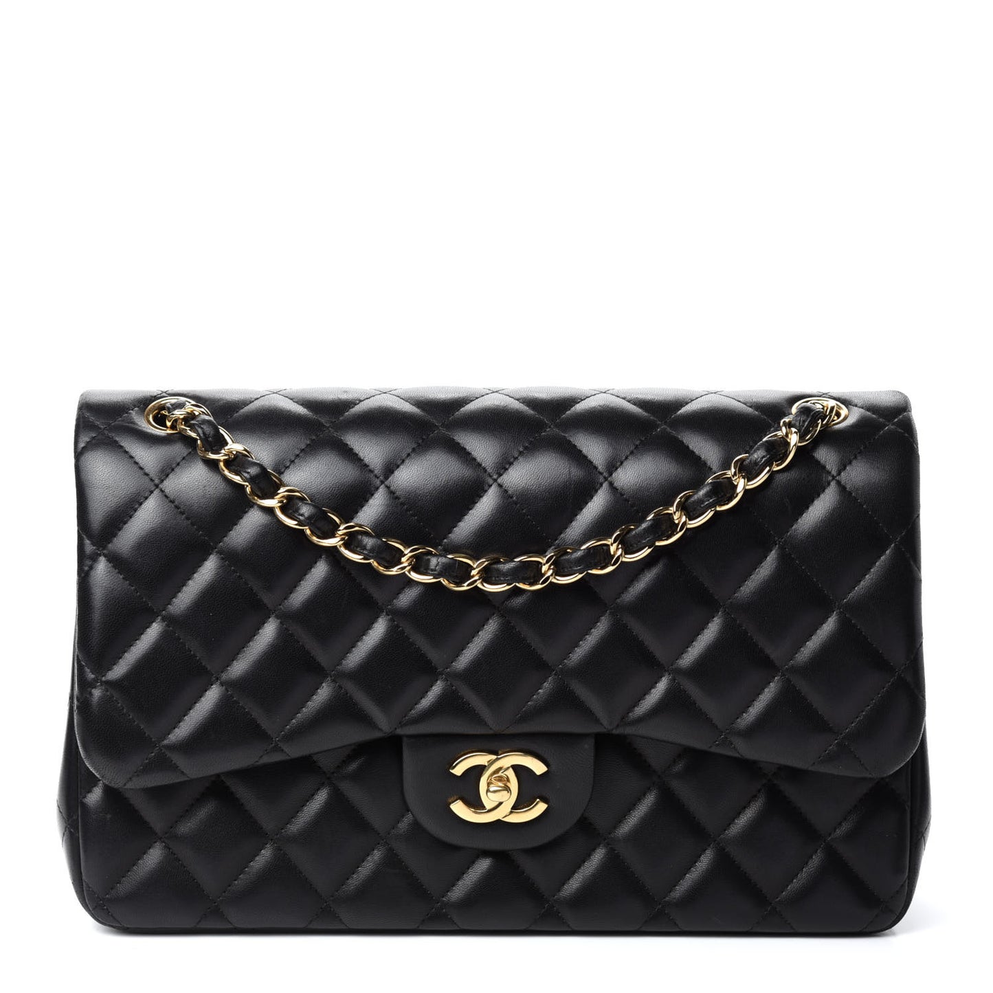 Lambskin Quilted Jumbo Double Flap Black