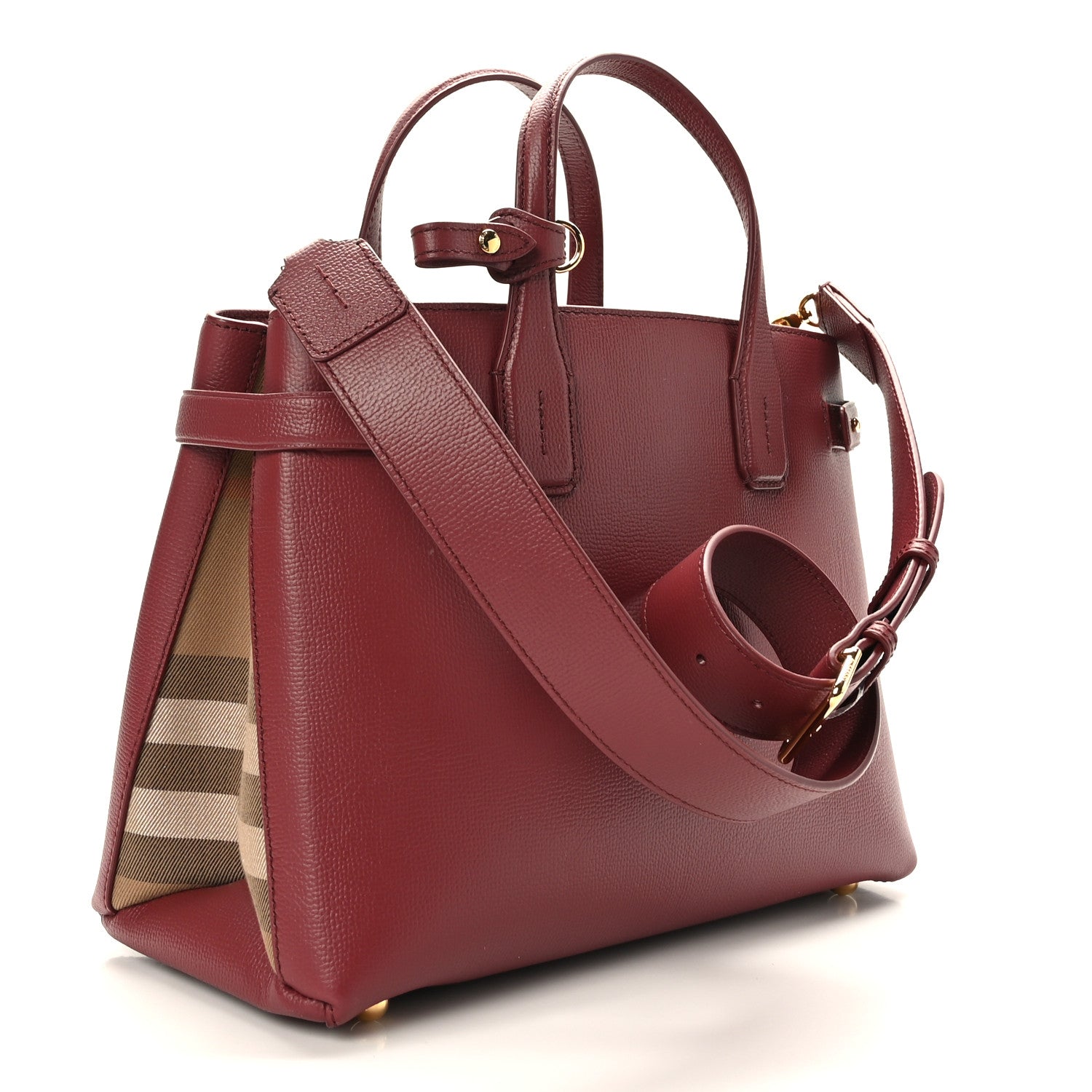 Burberry Grainy Calfskin House Check Medium Banner Tote Mahogany Red 3 of 8