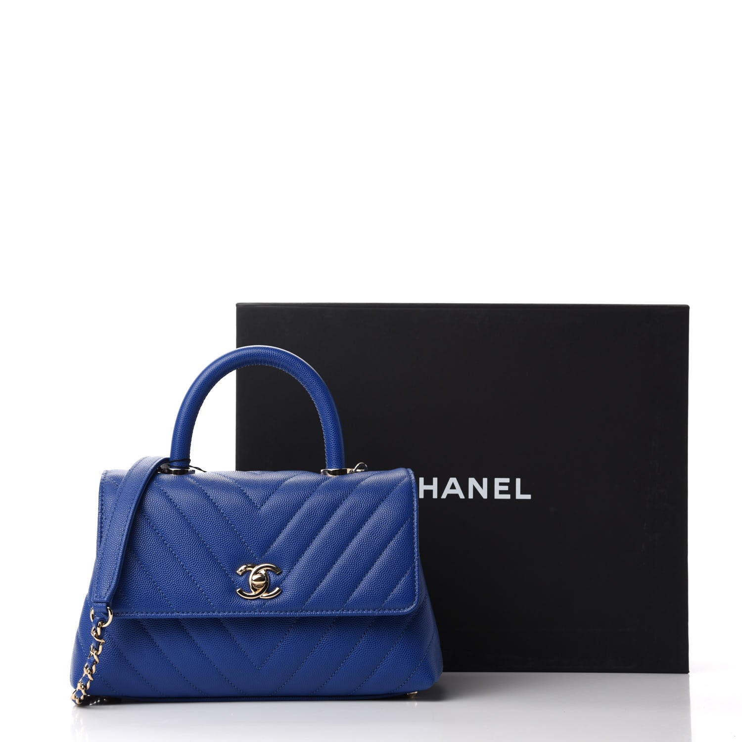 Chanel Caviar Chevron Quilted Mini Coco Handle Flap Blue 11 of 11