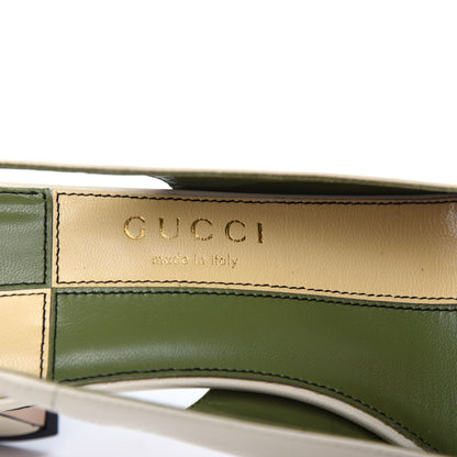 Gucci Malaga Kid Half Moon GG Square Toe Slingback Pumps 38.5 Vintage White Black 8 of 11