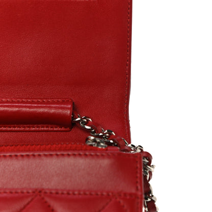 Chanel Lambskin Quilted Wallet On Chain WOC Red 12 of 14