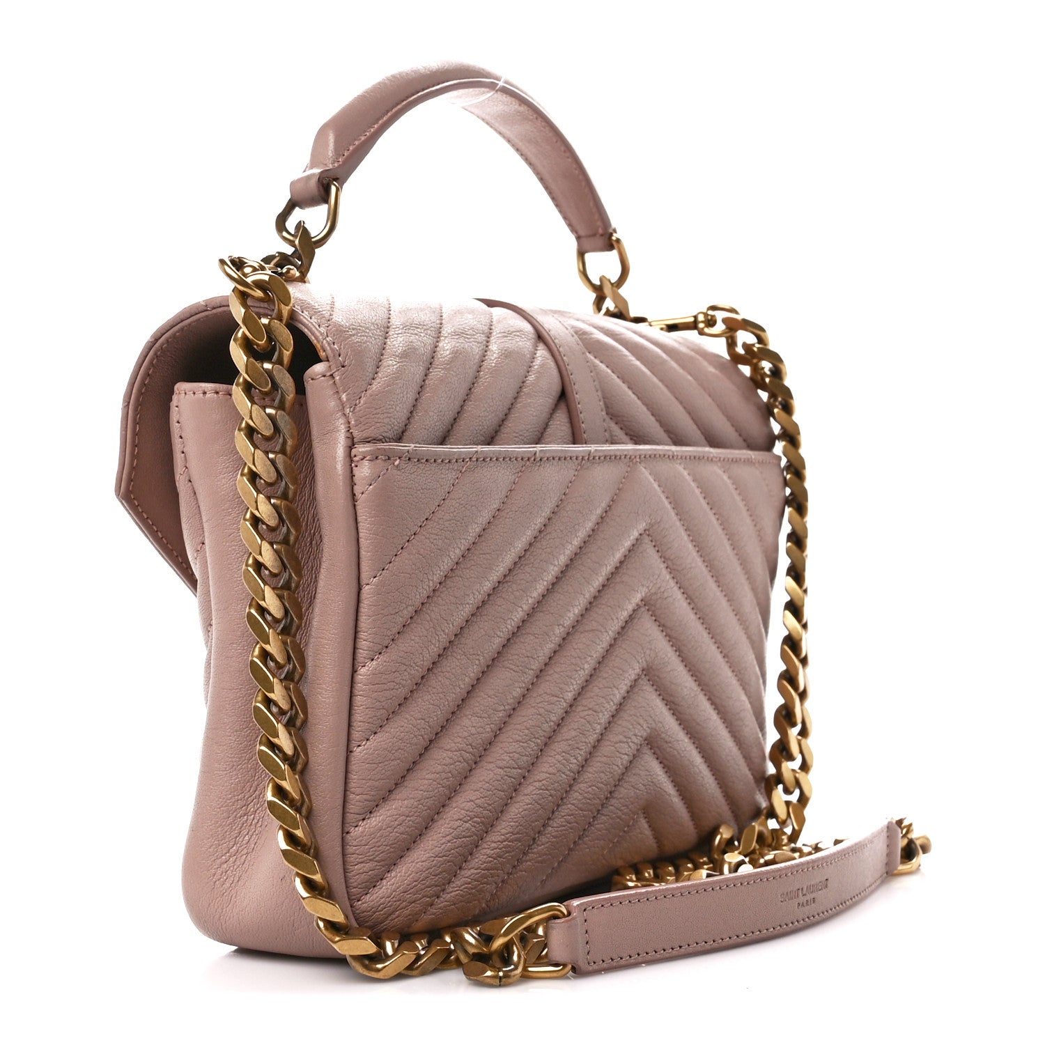 Saint Laurent Sheepskin Matelasse Chevron Monogram Medium College Bag Rose Poudre 3 of 13