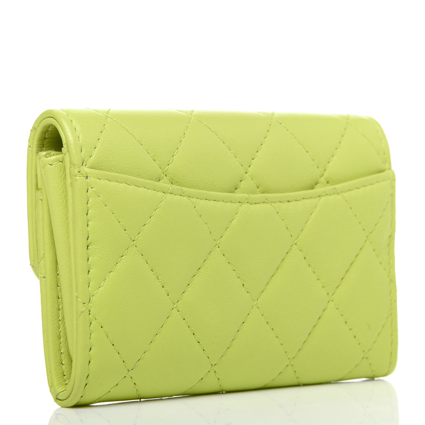 Lambskin Quilted Flap Card Holder Wallet Yellow